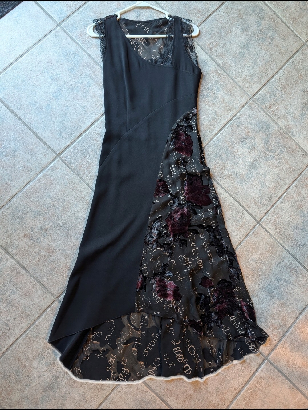 VTG Y2K Debbie Shuchat Silk Whimsygoth Burnout Velvet Asymmetric Midi Dress 8